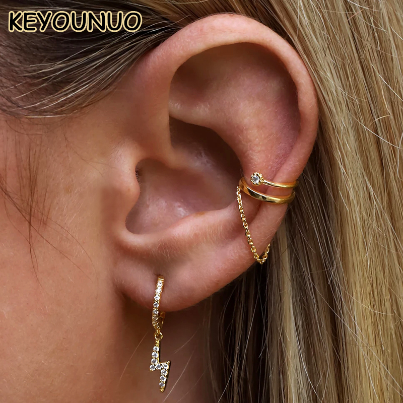 Ear Cuff No Piercing - Keyouunuo ouro preenchido cor prata zircão