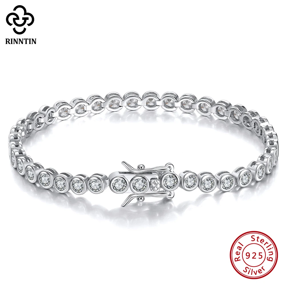Tennis Bracelet Cubic - Rinntin pulseira de tênis brilhante, prata