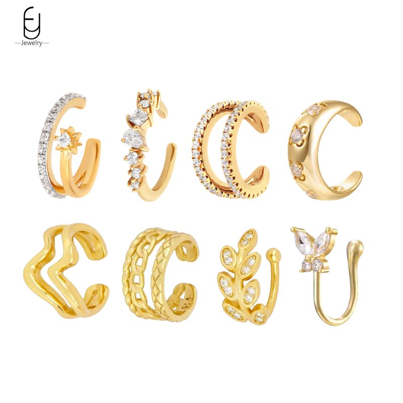 Ear Cuff No Piercing - Brincos mono clipe banhados a ouro