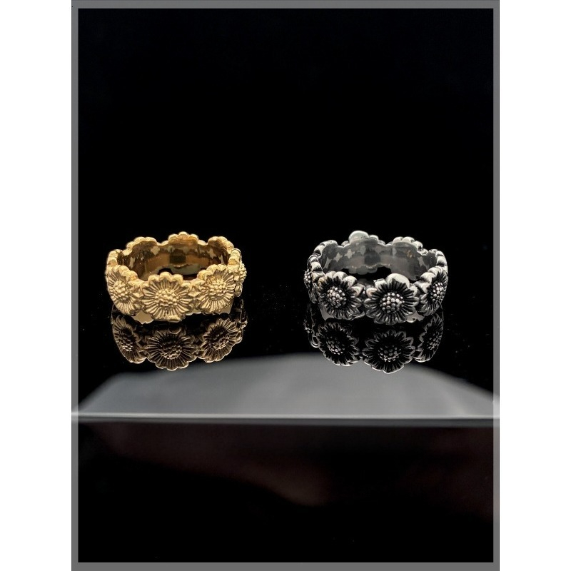 Titanium Steel Ring - Anel de Casal Retrô Girassol, Anel