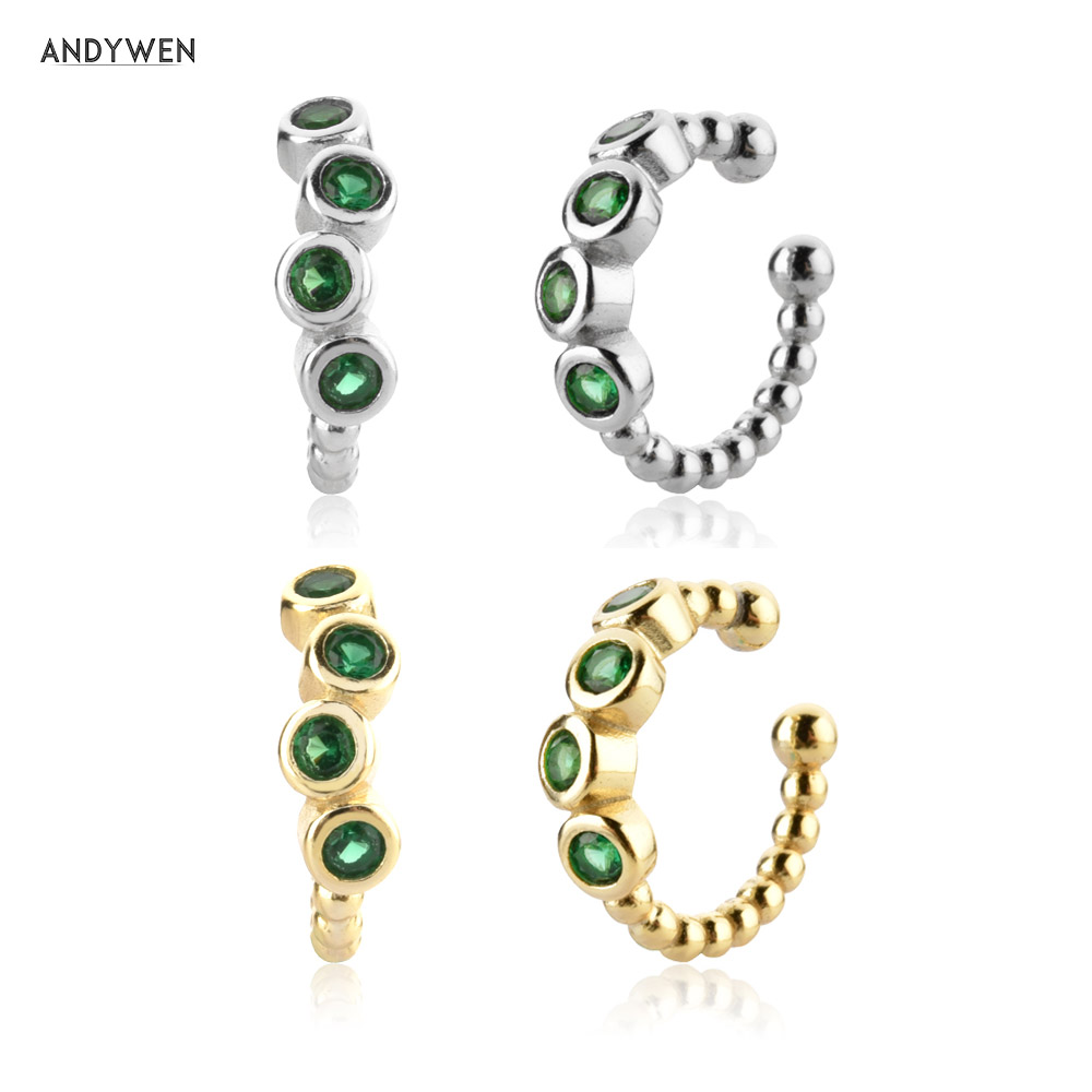 Ear Cuff No Piercing - Andywen 925 prata esterlina verde zircão