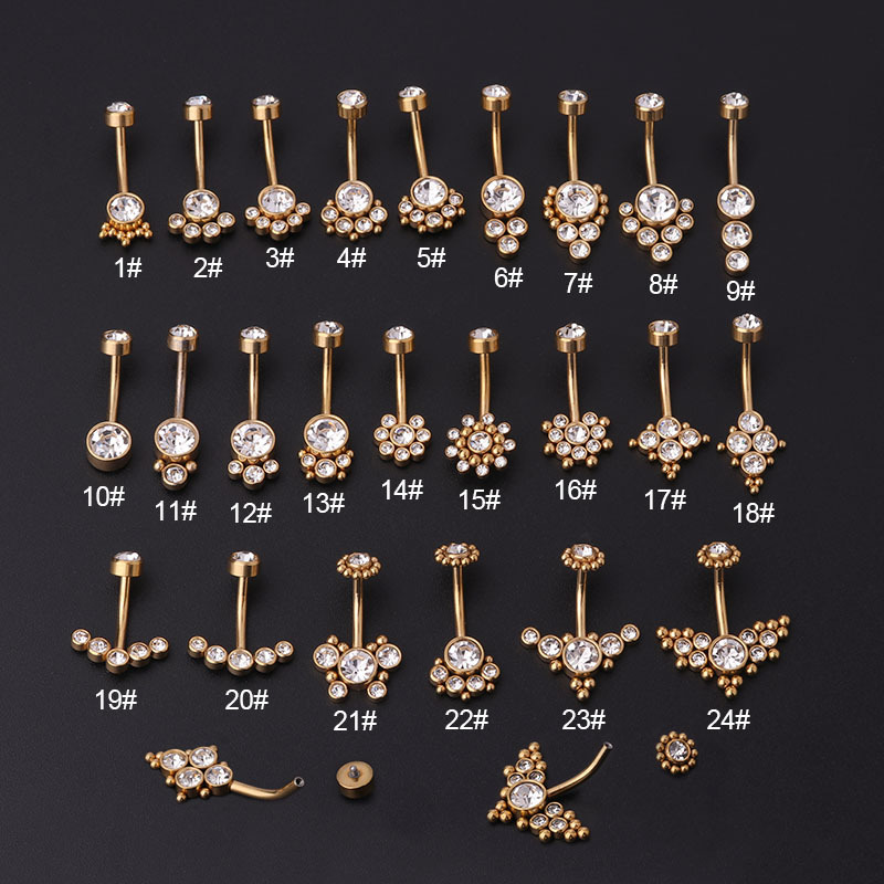 Titanium Steel Ring - Piercings de Umbigo Dourados com Zircônia,