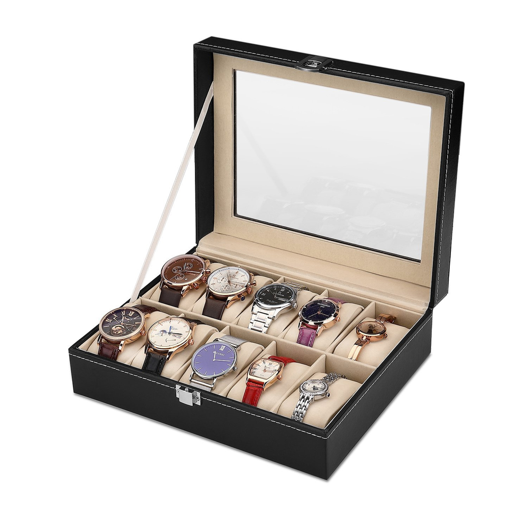 Estojo de couro PU com travess - Best Jewelry Watches Women avaliação e preço