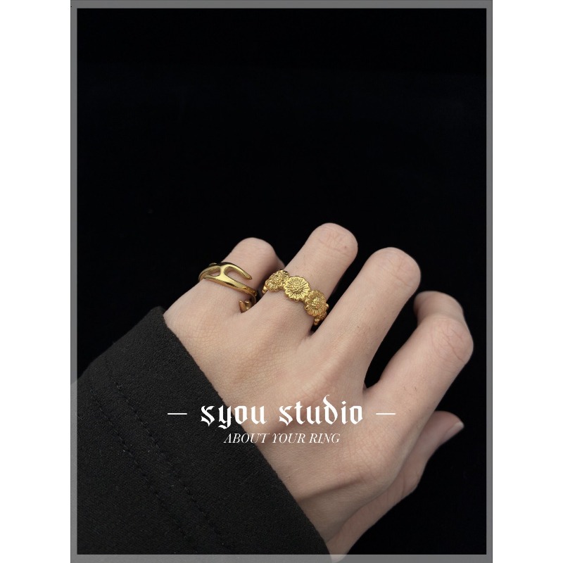Anel de Casal Retrô Girassol,  - Titanium Steel Ring avaliação e preço