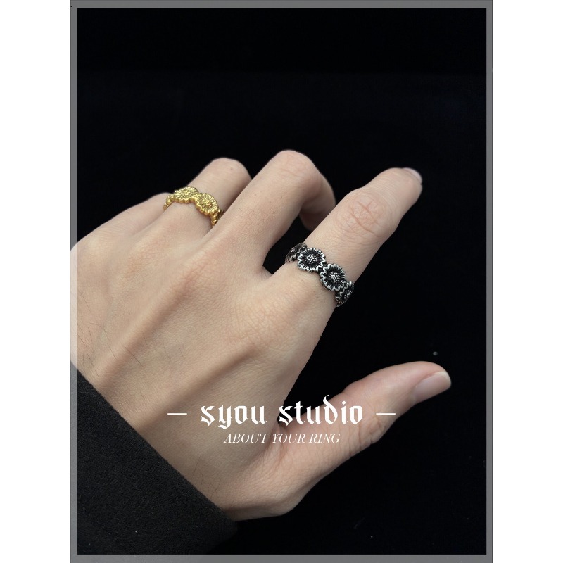 Anel de Casal Retrô Girassol,  - Titanium Steel Ring avaliação e preço