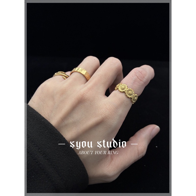 Anel de Casal Retrô Girassol,  - Titanium Steel Ring avaliação e preço