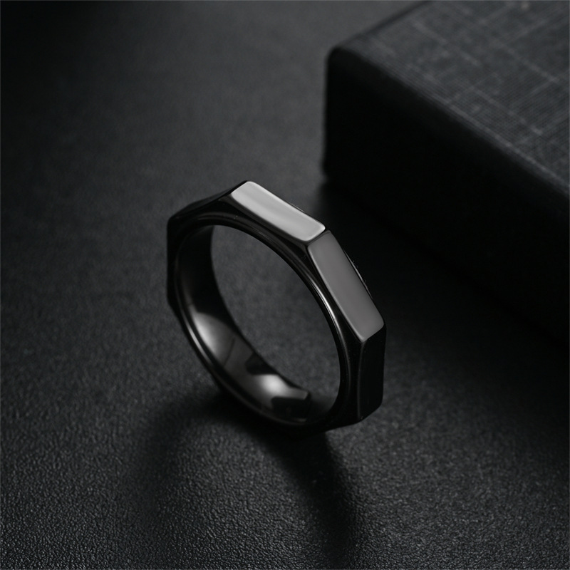 5mm moda hexágono titânio aço  - Titanium Steel Ring avaliação e preço